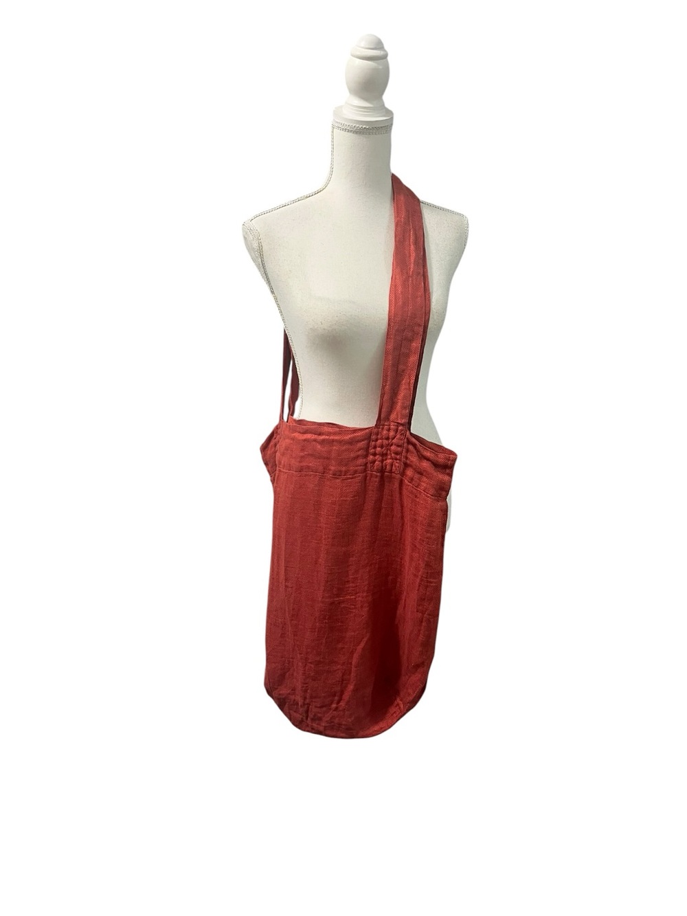 FLAX Linen Tote Bag Double Handles Shopping Crossbody Burnt Orange Minimalist OS